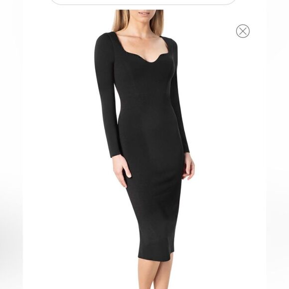 NEW Dress the Population Sonja Black Long Sleeve Midi Dress | Size M - Picture 1 of 11